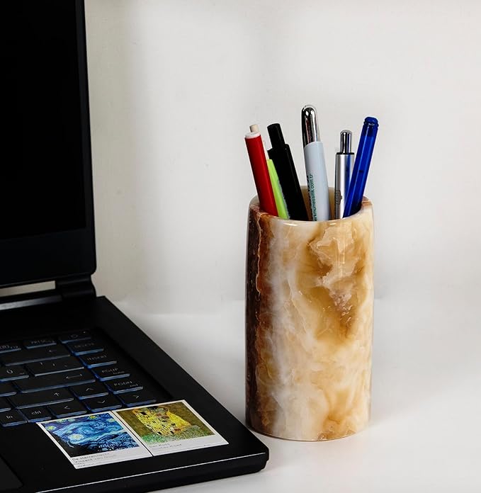 Pen Holder - Toothbrush Holder, Desk Organizer, Makeup Brush Holder, Gift for Home, Kitchen Utensil Holder, Storage Desktop, Onyx Marble, Mini Vase