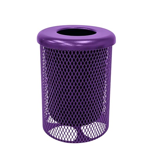 RFT-PUR Heavy Duty Round Trash Receptacle with Flat Top, Liner Included, 32 Gallon, Purple, Made in America