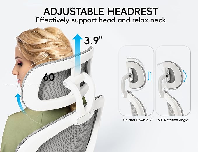 TRALT Office Chair - Ergonomic Office Chair with Back Support, Computer Chair - Home Office Desk Chairs, 330lbs Wide Seat Big and Tall Office Chairs with Headrest, Comfy Desk Chairs (Grey)