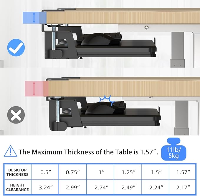 suptek Small Keyboard Tray Under Desk Pull Out with C Clamp Mount, Computer Keyboard & Mouse Tray, 20 (24.2 Including Clamps) x 11.8 inch Slide-Out Platform Computer Drawer for Typing, Black, DSF1S