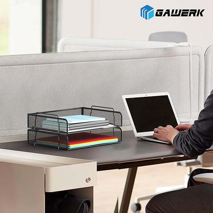 4 Tier Stackable Letter Tray, Metal Mesh File Storage Desktop Organizer for Home Office, Black