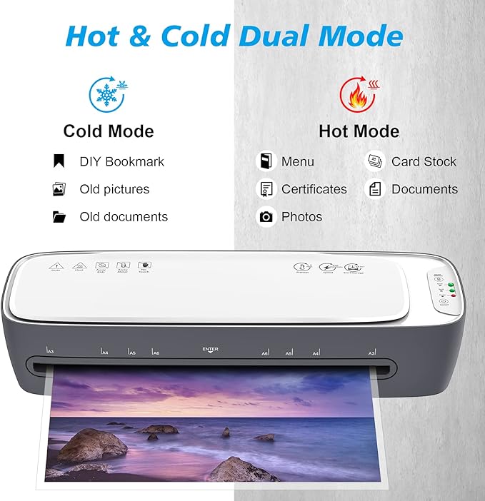 Laminator Machine 13-Inch Thermal Lamination with Laminating Sheets 9 in1 Office Desktop Laminate Machine, Portable A3 Laminater for Teachers Personal 60S Warm-Up Never Jam