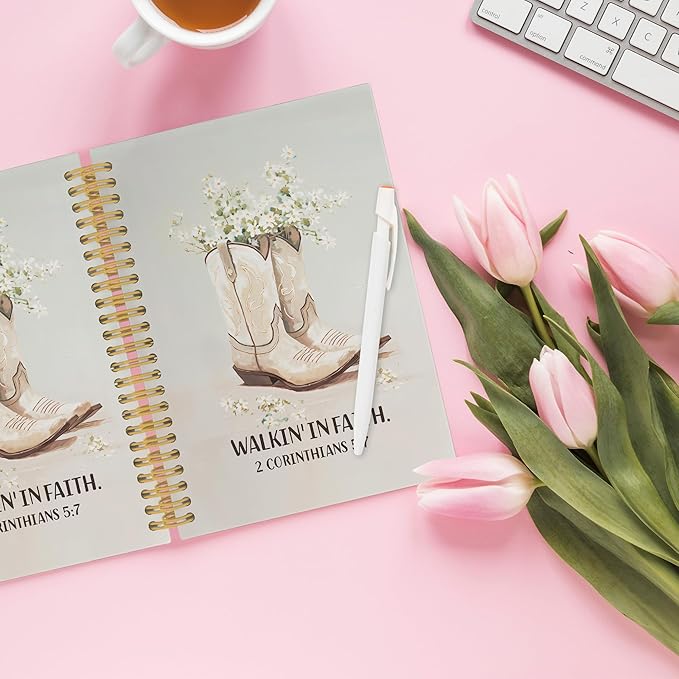 Western Christian Spiral Notebook, Western Cowgirl Bible Journaling Notebooks for Note Taking, Floral Scripture Hardcover Journals for Women 160 Pages 5.5x8.3 Inch, Cowgirl Gifts for Women