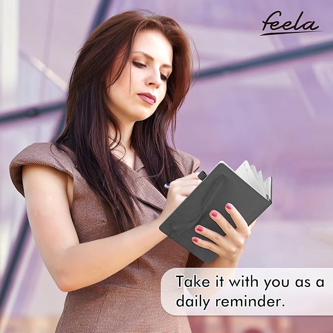 feela 18 Pack Journal Notebook for Work, Business Notebook Bulk Hardcover Lined Writing Journal with Pen Holder for Men Women Note Taking, with 18 Black Pens, 120 GSM, 5.1”x8.3”, A5, Gray