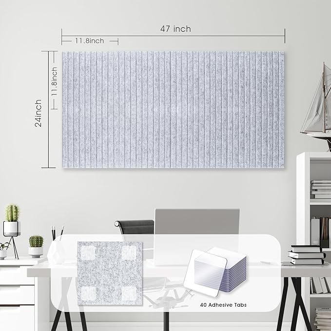 Large Cork Board for Office, 8 Pack Felt Wall Tiles with Slat Wall Paneling, Felt Bulletin Board Pin Board Cork Boards for Walls - Silver Gray