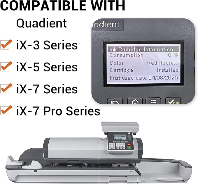 IXINK357 Ink Cartridge High Yield Replacement for Neopost Quadient Hasler IX-3, IX-5, IX-7, IX-7 Pro Series Franking Machine Fluorescent Red Postage Ink