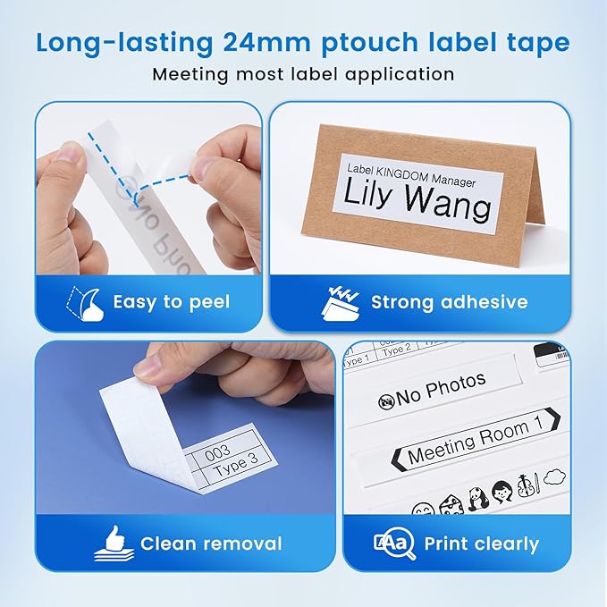 Label KINGDOM TZe-251 24mm 0.94” TZ Tape Compatible with Brother P Touch 1” Laminated White Label Maker Tape for PT D610BT D600 700 P710BT PTP750W, 4-Pack Tze251