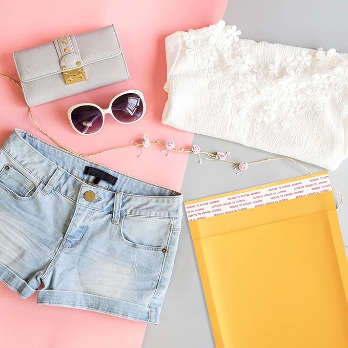 UCGOU Kraft Bubble Mailers 9.5x14.5 Inch 25 Pack Usable Size 9.5x13.5 Yellow Padded Envelopes #4 Large Mailing Package Self Sealing Tear Resistant Boutique Bulk Mail Shipping Bag for Makeup Supplies