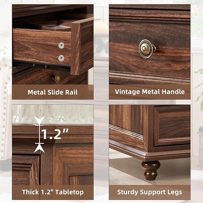 24" Wide Farmhouse Night Stand Set of 2,Large End Table with 3 Drawers & Metal Handle,Brown Wood Dresser for Bedroom Cabinet, Bed Side Table Chest of Drawers,Nightstand for Living Room,Closet