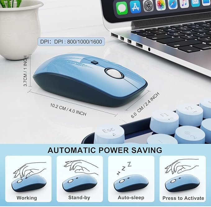 FOPETT Wireless Keyboard and Mouse Combo, 104 Keys Full-Sized 2.4 GHz Round Keycap Colorful Keyboards, USB Receiver Plug and Play, for Windows, Mac, PC, Laptop, Desktop (GradientBlue)