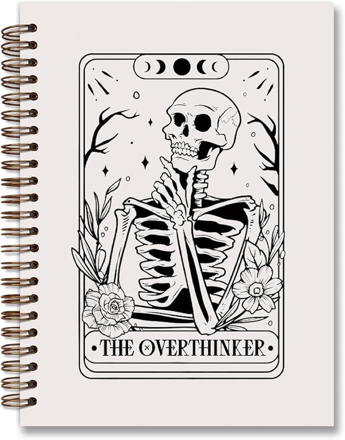 Overthinker Tarot Goth Notebook Journal,Gothic Skull Hardcover College Spiral Notebook Journal for Teen Girls Women,Goth Office Supplies,Hard Cover Journal Notebooks