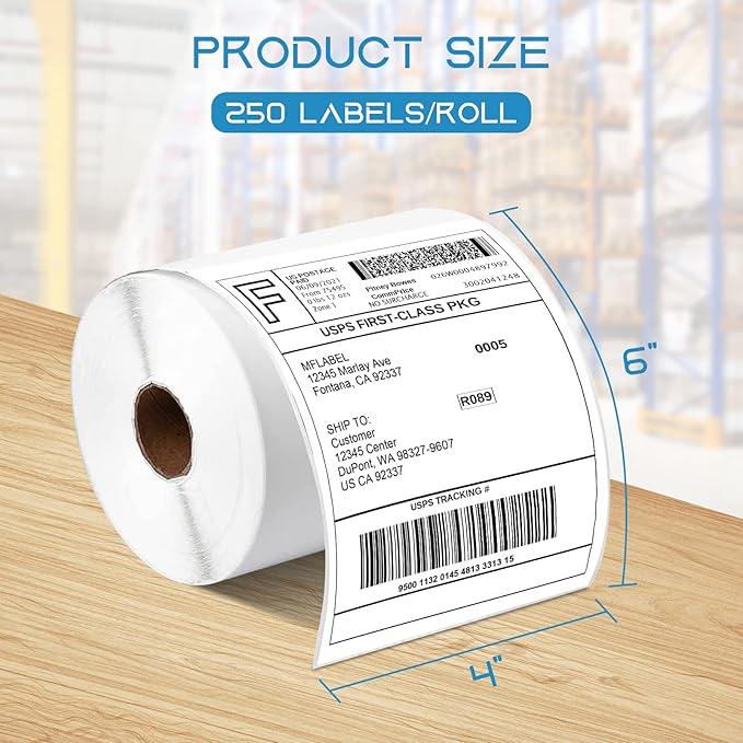 MFLABEL 8 Rolls 4x6 Direct Thermal Blank Shipping Labels for Thermal Printer Shipping Labels with Perforated