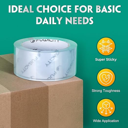 FugaCity Heavy Duty Clear Packing Tape Refills (18 Rolls), Packaging Tape for Moving Sealing, Moving Supplies Shipping Tape,2.7 Mil Thick, 1.88 in Wide,65 Yards Per Roll,Total 1170 Yards
