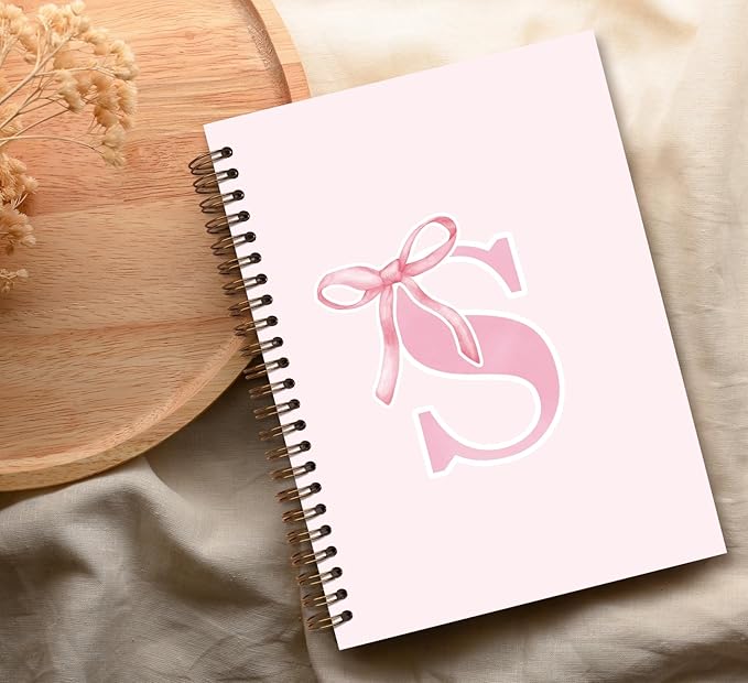 Coquette Trendy Preppy Pink Bow Spiral Notebook,Initial S Journal Personalized Teen Girl Gifts,Monogrammed Gifts for Women Teen Girl,College Ruled Hardcover Spiral Notebook 5.5 x 8.3