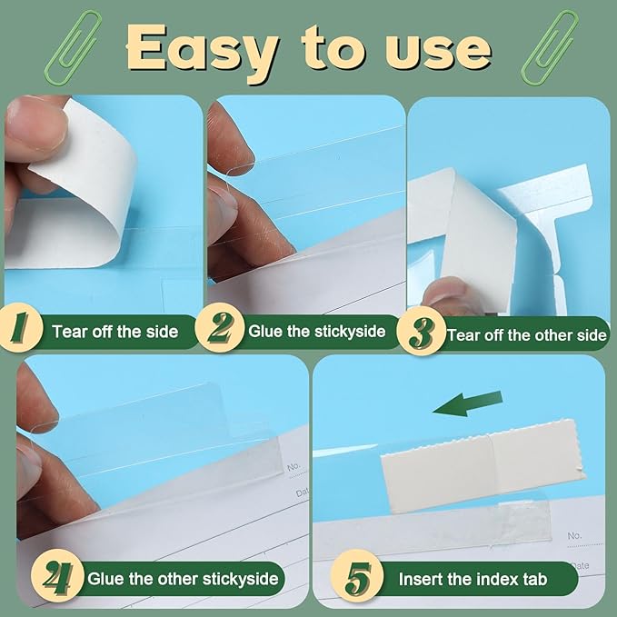 100 Pieces 2 Inch Insertable Self-Adhesive Tabs with Printable Inserts with File Folder Labels Clear Planner Tabs Stick on File Tabs Self Adhesive for Book Page