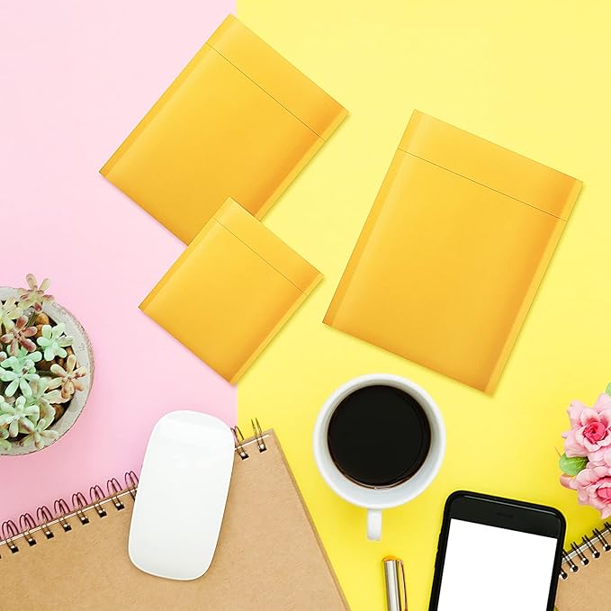 50 Pieces Metallic Padded Bubble Mailers Shipping Mailers Poly Mailers Foil Glitter Padded Envelopes Adhesive Seal Closure Envelopes Shipping Bags for Mailing Packing (Yellow, Simple Style)