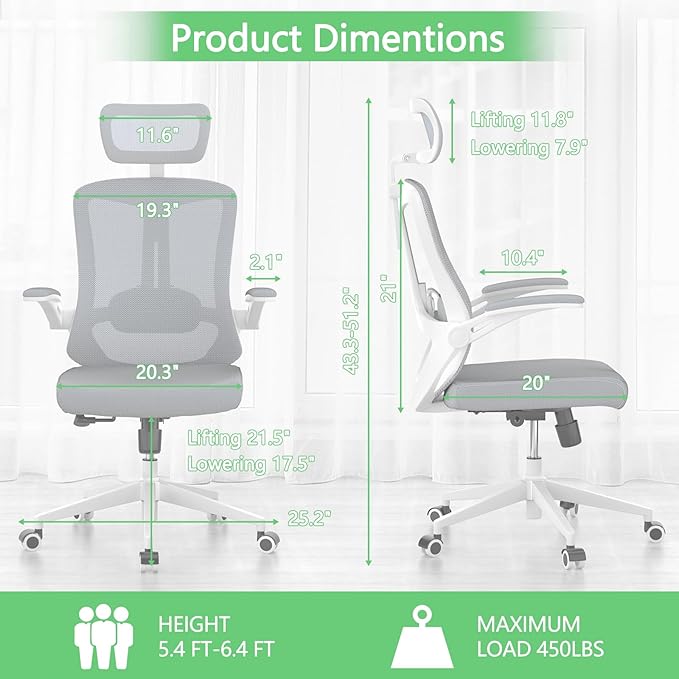 Mesh Office Executive Chair High Back Adjustable Home Desk Chair, Swivel Computer Managerial Chair with Lumbar Support (Grey)