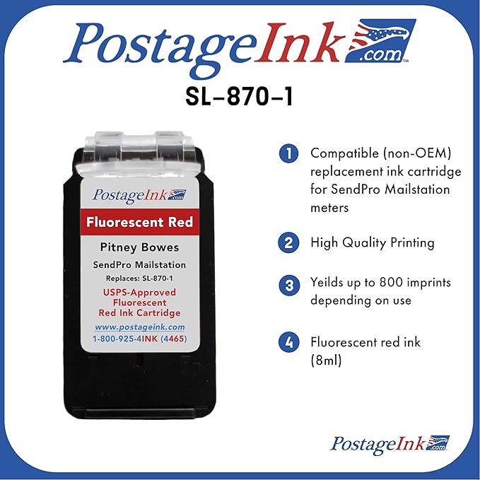 SL-870-1 Red Ink Cartridge for PB SendPro Mailstation (CSD1) Postage Meters (2-Pack)