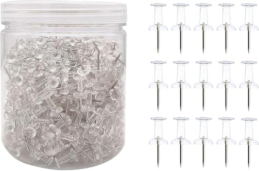 Clear Push Pins 600pcs Standard Thumb Tacks Steel Point Transparent Plastic Head Pins for Hanging Photo Posters Craft Marking Map Wall Cork Board