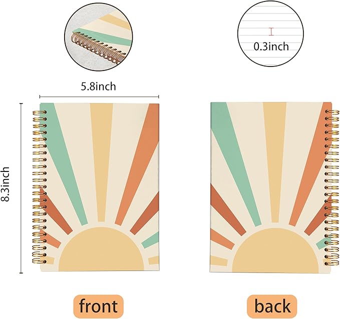 VNWEK Vintage Boho Notebook - Boho Journal, Boho Gifts for Women, Boho Office Supplies, Boho Sun Sunshine Spiral Notebook 5.5x8.3,Writing Notebooks