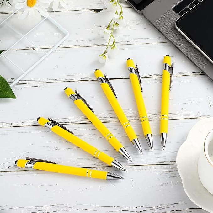12 Pieces Ballpoint Pen with Stylus Tip, 1.0 mm Black Ink Metal Pen Stylus Pen for Touch Screens, 2 in 1 Stylus Ballpoint Pen (Yellow and Silver)