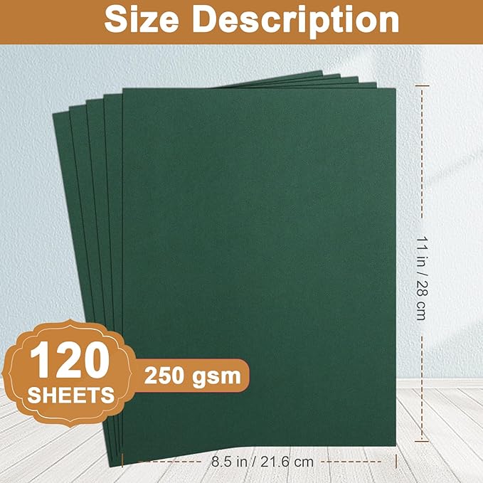 120 Sheets Dark Green Cardstock 8.5 x 11 Craft Paper, 92lb Christmas Green Card stock Printer Paper for DIY Cards, Wedding, Invitations, Birthday