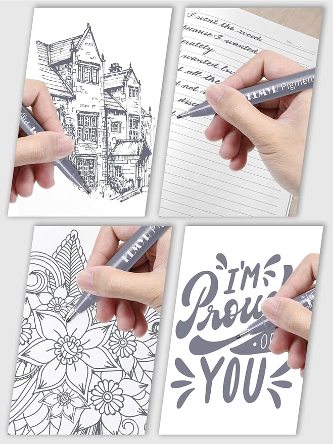 10 Micro Fine liner Drawing Art Pens Calligraphy Pens: 0.05mm-1.0mm Size Grey Art supplies Waterproof Archival Grey Ink Markers For Artists,Use for Professional Watercolor,Sketching