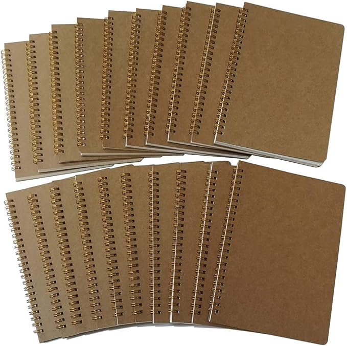 YUREE Spiral Notebook A5/Softcover Spiral Journal, Blank Pages, 50 Sheets (100 Pages), 8.45" x 5.8", Brown, 20 Pack