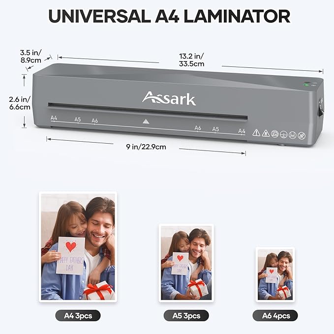 Laminator Machine 9 Inch, laminator with 10 Laminating Sheets, Laminating Machine Quick preheating with Paper Cutter, Low Noise, Plastificadora with ABS Jam Free
