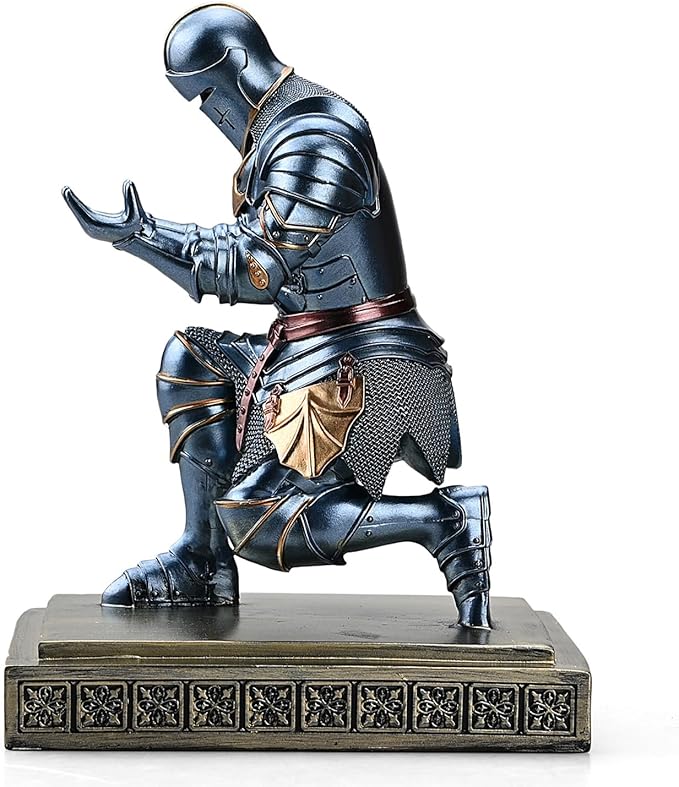 Medieval Armored Warrior Knight Pen Holder Desk Organizers and Accessories Resin Pencil Holder Paperweight as Gift with a Cool Letter Opener for Desk (Blue)