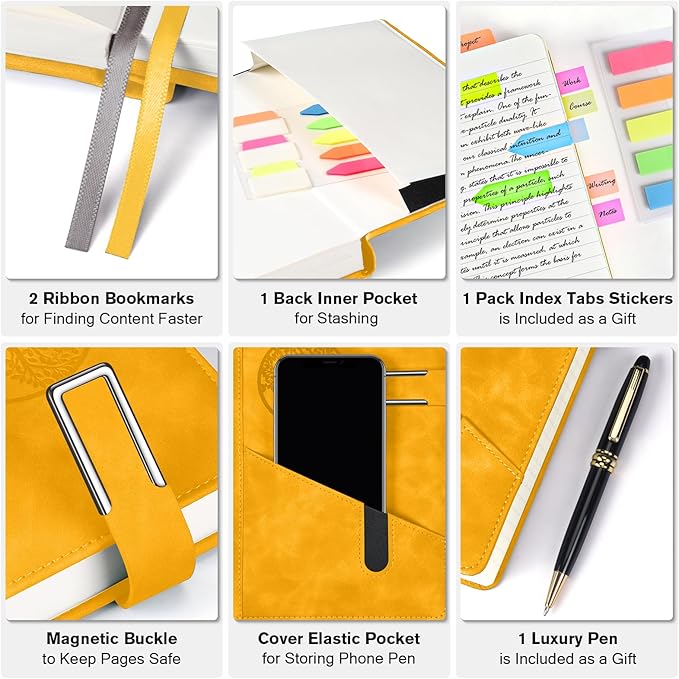 Lined Notebook Journal for Men Women, 365 Pages Numbered College Ruled Notebook, Hardcover Leather Journal with Pen & Gift Box, Thick Daily Diary, Professional Notebooks for Work, School, Business, A5