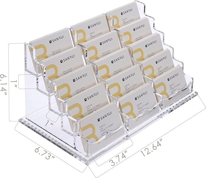 SANRUI Acrylic Multiple Business Card Holder Display for Desk , 15 Slots Business Card Stand , Clear Horizontal 5 Tier Business Card Holders, Holds 750-900 Cards
