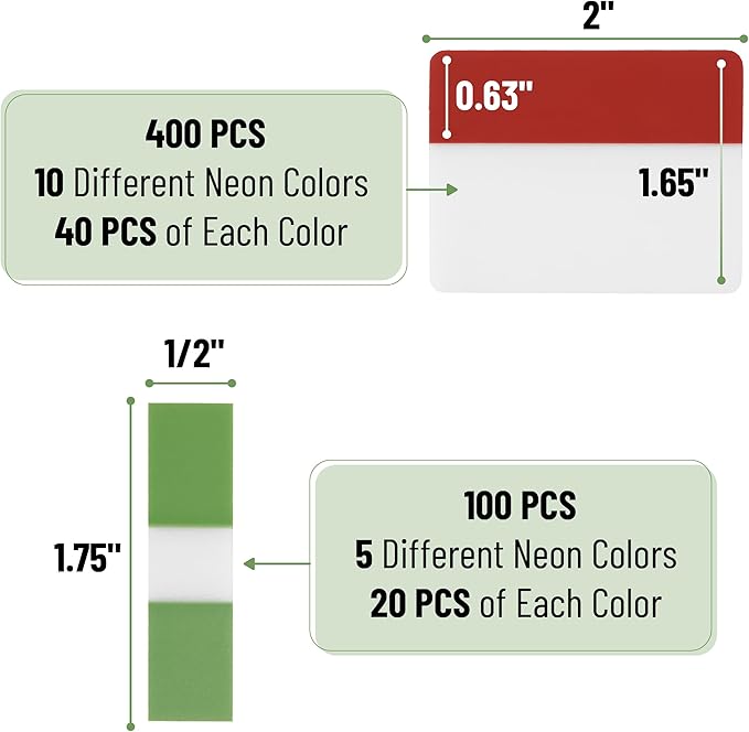 Mr. Pen- Colorful Index Tabs, 500 Pcs, 21 Sets, Sticky Page Markers for Notebooks, Binders and Books