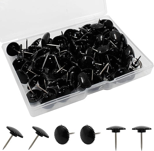 Piutouyar 100 Pcs Black Push Pins, Plastic Thumb Tacks for Wall Hanging, Flat Head and Steel Point Push Pins Wall Tacks Thumbtacks for Furniture Cork Board DIY Projects or Home Decor