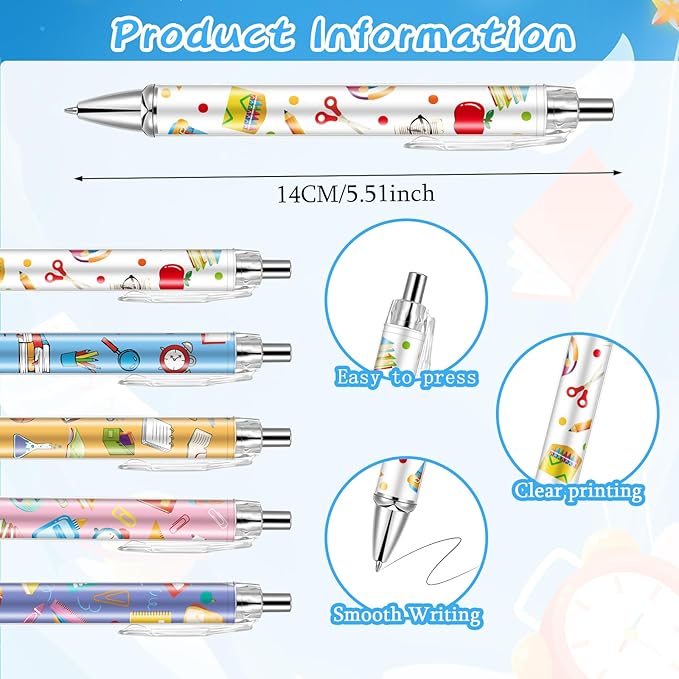 10 PCS Back to School Pens Welcome Back to School Ballpoint Pens First Day of School Party Favors with 1mm Black Ink Replaceable Ballpoint Pen Refill for Classroom Rewards
