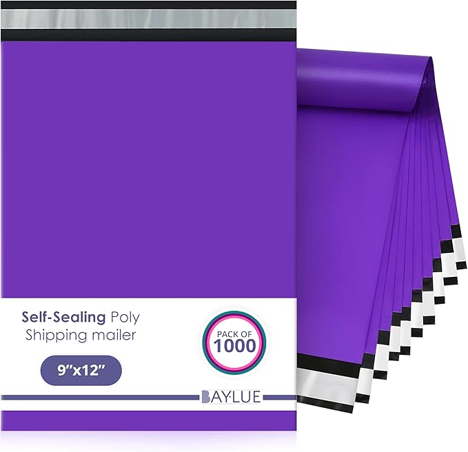 Purple Poly Mailers 9x12 Inch | Strong Adhesive Self-Seal mailer Bags | Tamper, Tear, Water Resistant Shipping Envelopes | Thick Strong Material Polymailer Bags Clothing Bag | 1000 Pack Bulk