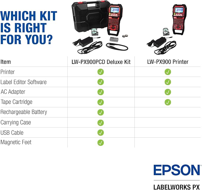 LABELWORKS Epson LW-PX900PCD Industrial Label Maker Kit - Complete Kit with Accessories, Compatible with All Epson PX Tape Types, Portable Handheld Label Printer