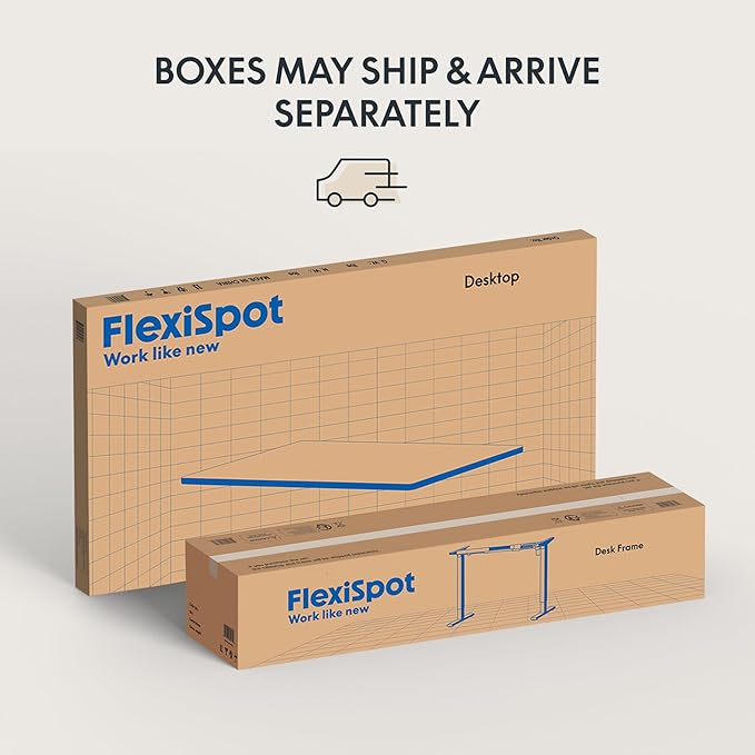 FLEXISPOT EN2 Whole-Piece Standing Desk with Clamp Power Strip, 60 x 24 Electric Stand Up Height Adjustable Desk with Cable Management (White Frame + 60" Black Desktop, 2 Packages)