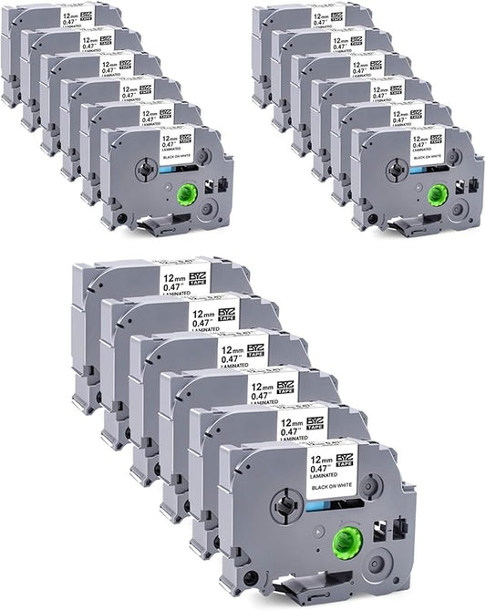 18 Pack Compatible with Brother P Touch Label Maker Tape Work for P Touch PT-D220 PTD220 PT-D210 PTD210 PT-H103w,12mm 0.47" Laminated White Label Tape TZe-231,1/2" Black on White, for PTH100 PTD400AD