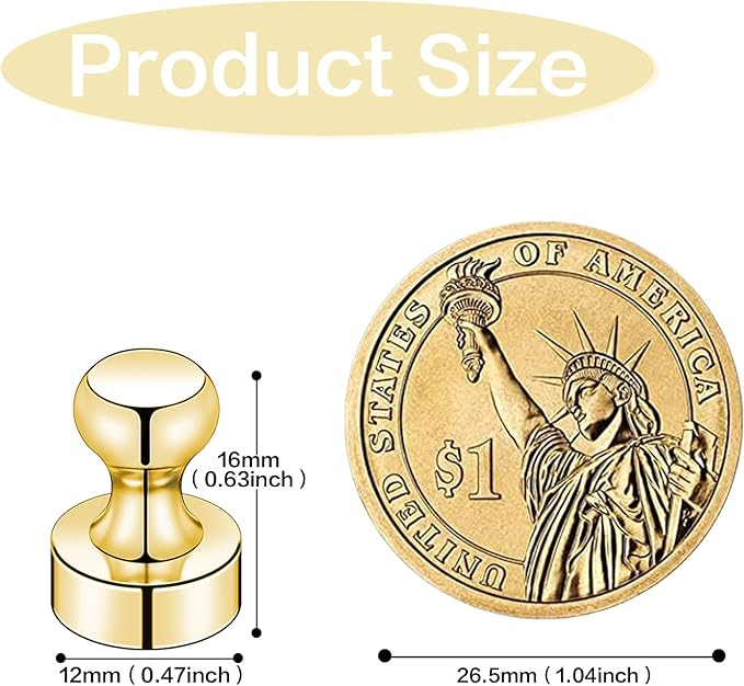 20 PCS Refrigerator Magnets, Gold Metal Push Pin Magnet, Ideal for Whiteboard Magnets, Fridge, Office, Classroom, Map