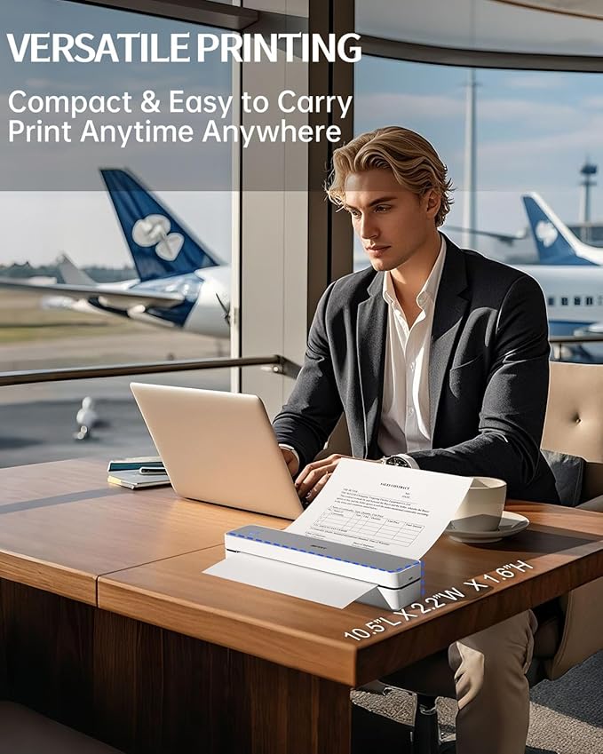 iDPRT Inkless Portable Printer for Travel, 300DPI Wireless Thermal Printer Support 8.5 x 11 Inch US Letter, A4, Small Bluetooth Printers Compatible with iOS, Android Laptop for Office Car Home, Grey