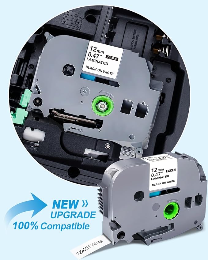 Label Maker Tape Refill 12mm 0.47 Laminated White Replace for Brother P-Touch Label Tape TZe TZ TZe-231 TZe231 Compatible with Brother P Touch PTD210 PTD220 PTH110 PTH111, Black on White, 6 Pack