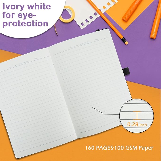 6 Pack Lined Journal Notebooks for Work, Travel, College, A5 Size 100 GSM Thick Paper, Classic Ruled, Hardcover Notepad for Writing 160 Pages, 5.5 x 8.3 inch, 6 Multicolors