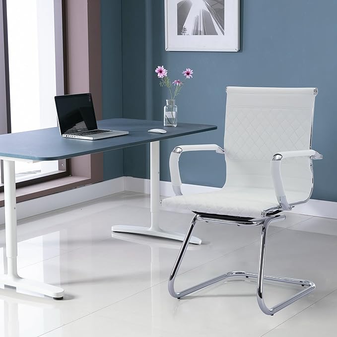 Office Guest Chairs - Set of 8 Modern PU Leather Desk Chairs with Mid Back, Ideal for Reception, Waiting Room, and Conference Rooms