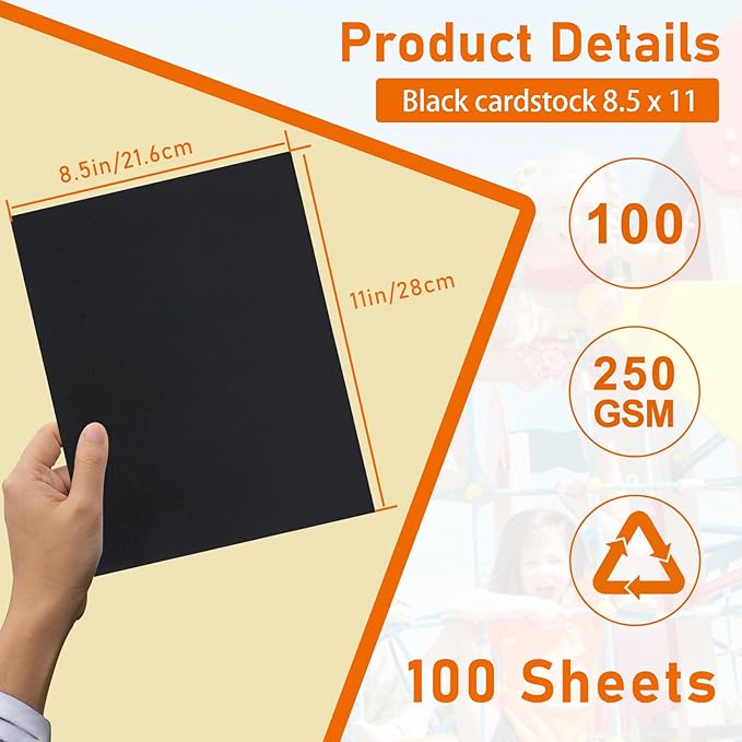 100 Sheets Black Cardstock 8.5 x 11 Certificate Paper, 92lb Heavyweight Printer Paper Card Stock for Invitatins, Crafting, Memus, DIY Making Cards, School Scrapbooking, Graduations
