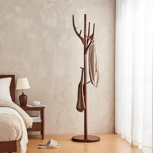Uniclinens Coat Rack Freestanding Solid Wood Coat Tree Standing with 12 Hooks, Coat Rack Stand Creative Tree Branch-look (Walnut)