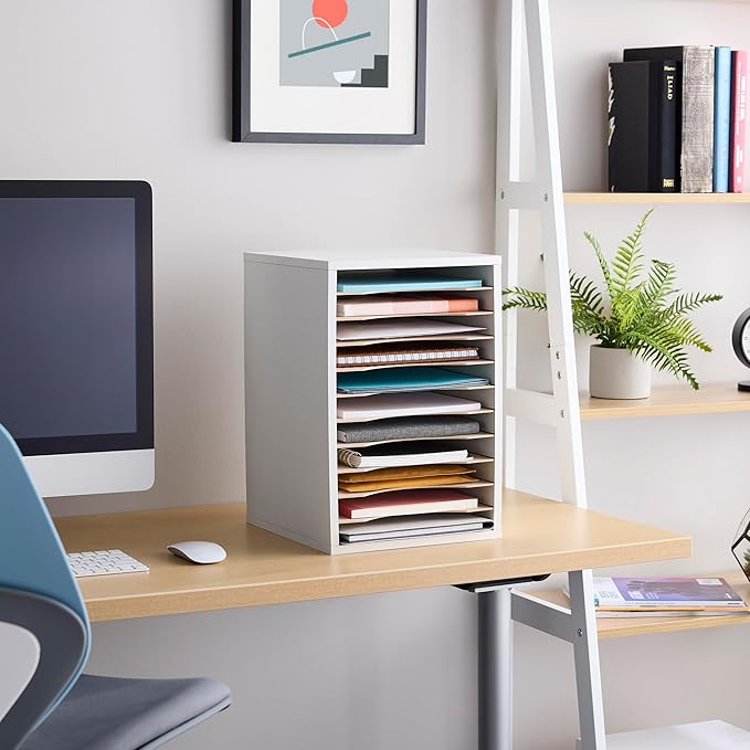 Safco Products Vertical Desktop Sorter, 11 Compartment, White
