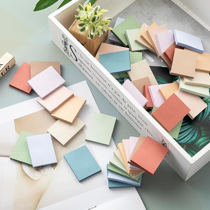 (50 Pads) Sticky Notes 1.5x2, Vintage Colors, 10 Colors Self Sticky Notes, Sticky Pads, Recyclable, Self-Stick Pads, Easy to Stick for Home, Office, Notebook