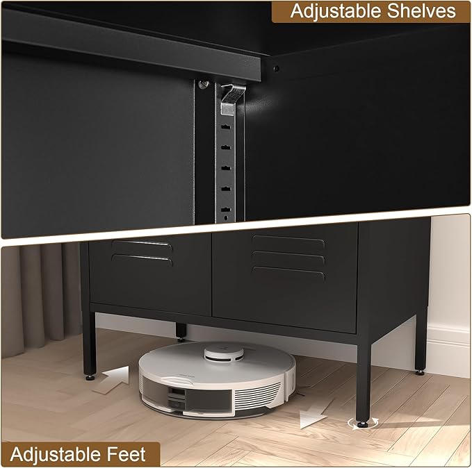 Metal Storage Cabinet,Metal Cabinet with Adjustable Shelves, 2 Door Locker Cabinets with Doors,Accent Cabinets for Living Room,School,Office