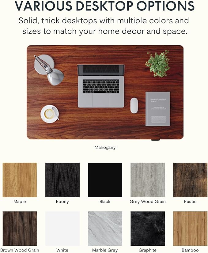 FLEXISPOT EN1 Whole-Piece Standing Desk, 48 x 30 Inches Electric Adjustable Desk for Home Office (Silver Frame + 48 in Mahogany Top, 2 Packages)